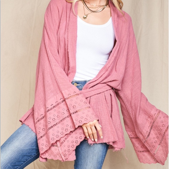 Raw Hem 100% Cotton Blend Kimono - Picture 4 of 5